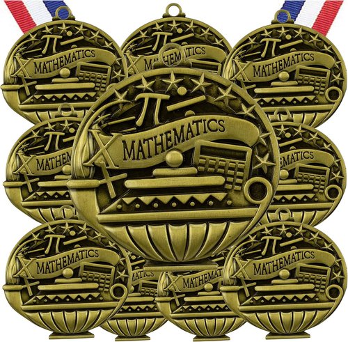 Express Medals Engraved Scholastic Academic Award Medals - Pack of 10 with RWB Neck Ribbons