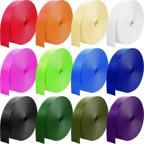 Grosun 12 Rolls Nylon Webbing 1 inch 1.5 inch 2 inch Nylon Strap Webbing Straps Backpack Straps Nylon Belt, 10 25 50 3.3 Yards Webbing Strapping