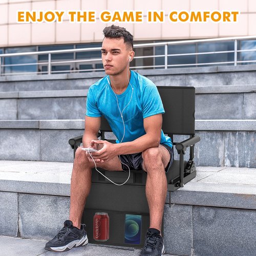 Annzoe Stadium Seats for Bleachers with Back Support, 600 Lbs Rated with Lightweight Soft Comfort Cushion, Stadium Seating for Bleachers with Adjustable Back Support and Shoulder Strap (Black)