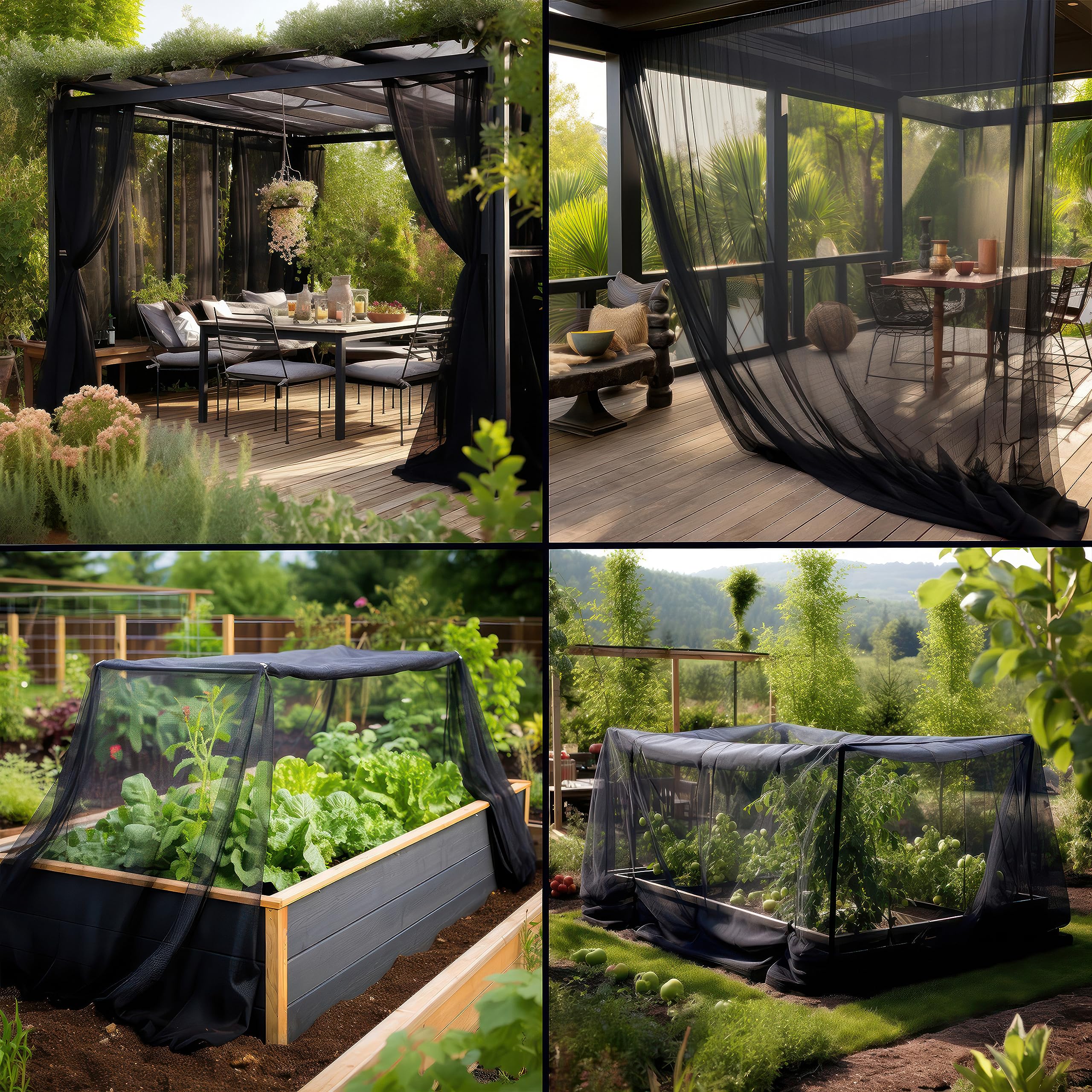 Black DIY Mosquito Net Fabric | 10x10 FT Netting | Insect Cover for Garden, Patio, Outdoor & Windows | Multiple Sizes in Black, White & Green | Raised Bed Screen Mesh Barrier