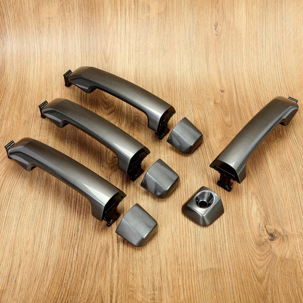 ECOTRIC Exterior Door Handles Kit Assembly Compatible with 2011-2022 Toyota Tundra Crewmax/Sequoia W/O Passenger Keyhole Dark Gray Replacement for 81295 692100C010 692170C030 692170C010