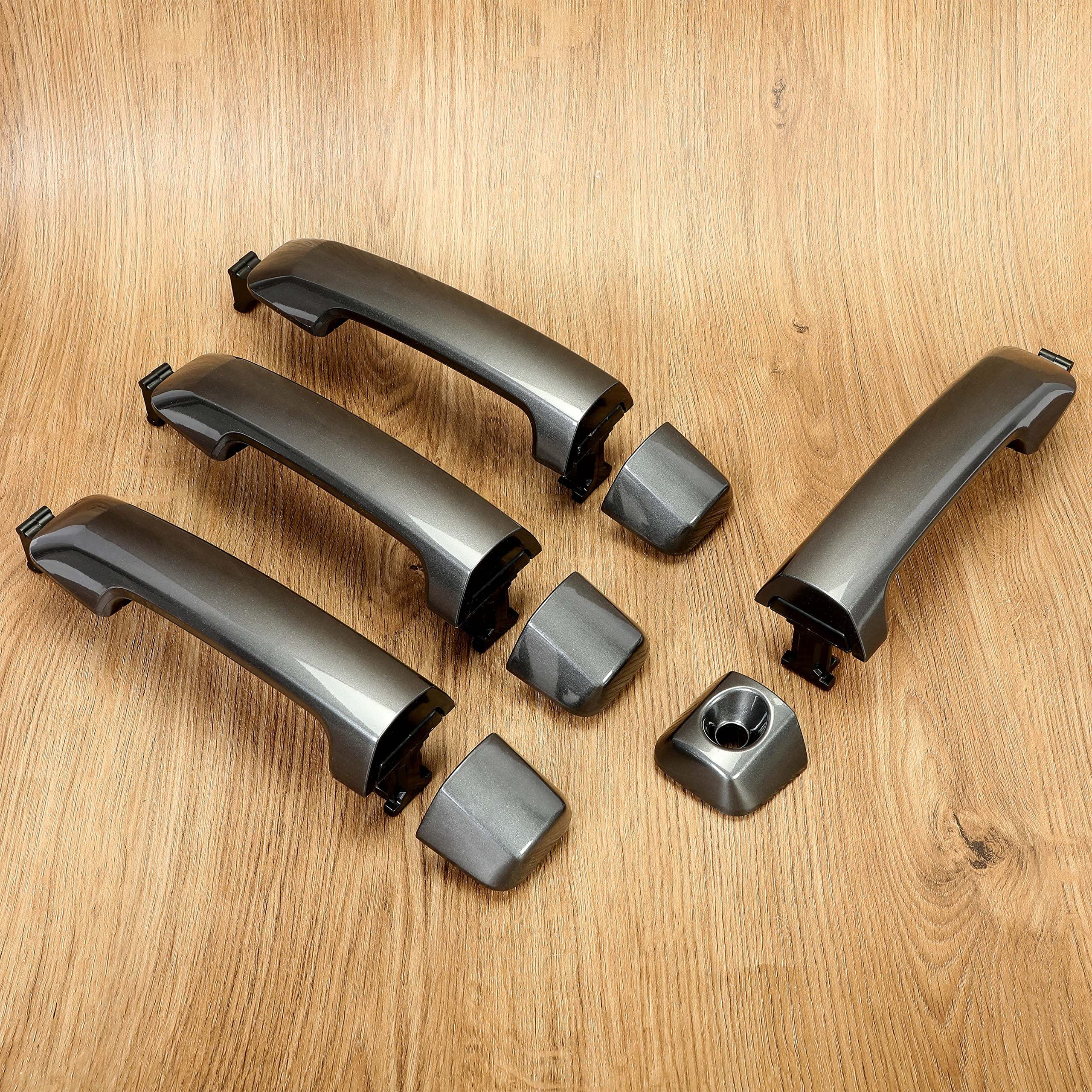 ECOTRIC Exterior Door Handles Kit Assembly Compatible with 2011-2022 Toyota Tundra Crewmax/Sequoia W/O Passenger Keyhole Dark Gray Replacement for 81295 692100C010 692170C030 692170C010