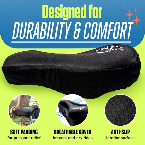 KT-Sports Exercise Bike Seat Cushion Comfort Gel Bicycle Seat Cover Padded Seat Covers for Bikes with Anti-Slip Design and Drawstring, Comfy Soft Mountain Road Bike Accessories for Men and Women