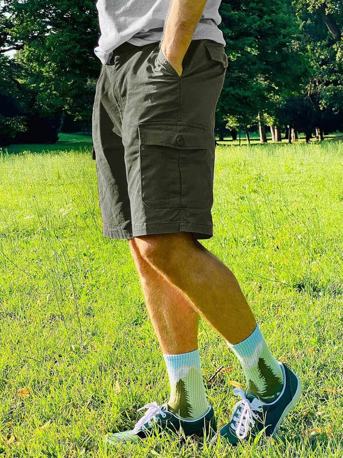 TACVASEN Men's Cargo Shorts - Comfortable Twill Cotton with 6 Pockets | Elastic Waist Design