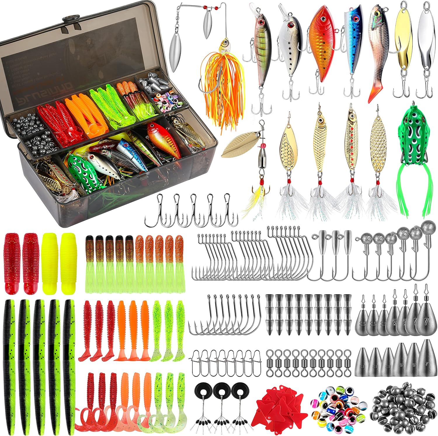 PLUSINNO Fishing Lures Tackle Box - Complete Fishing Accessories Kit for Bass & Trout, Saltwater & Freshwater