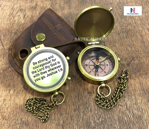 Antique Pocket Compass Engraved Compass Be Strong and Courageous Poem Gift for Confirmation, Baptism, Best Easter, Birthday, Graduation, Wedding, Religious
