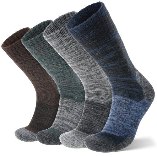 ANTSANG Merino Wool Hiking Socks, Full Cushion Thick Thermal Crew Socks for Men and Women, 4 Pairs(Dark Mixed, L)