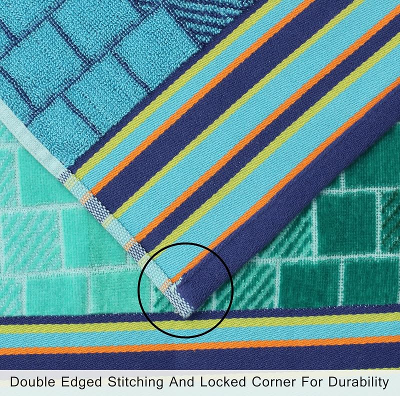 Hooded Beach Towel 39x68 Oversized 100% Cotton - Blue Tiles (1 Pack)