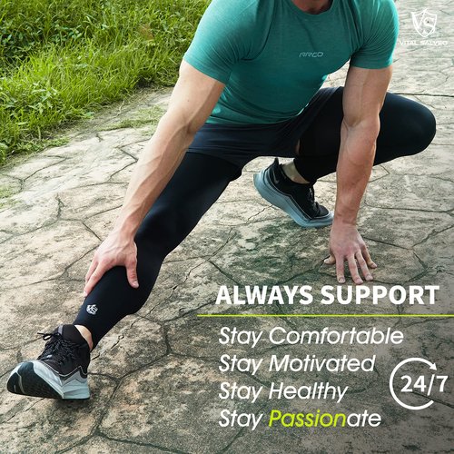 Vital Salveo -Germanium Recovery Compression Sports Full Leg Sleeve Length Thigh Calf Long Knee Sleeve with UV protection Support Single Tight. For Basketball, Arthritis Men and Women (1 PC)-Large