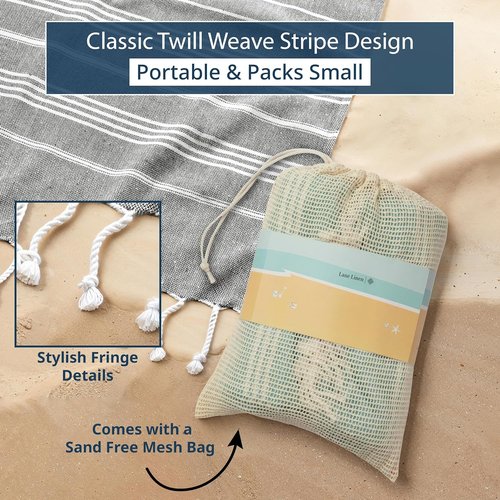 LANE LINEN Beach Blanket - Extra-Large Sand-Free Picnic Mat, Quick-Dry Design (82"x82") - Ideal for Family Picnics & Poolside Relaxation, Machine Washable - Smoky Black