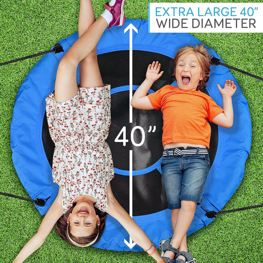 SereneLife Outdoor Tree Swing - 40” Saucer Swing with Adjustable Ropes & Center Swivel Spinner (Blue)