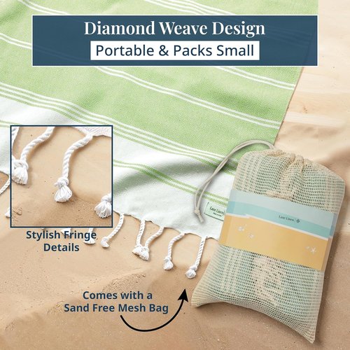 JadeLime Beach Blanket - Sandproof Lightweight Oversized Picnic Mat with Quick-Dry Comfort | 82"x82" Diamond Weave Design