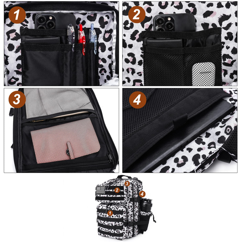 LHI Tactical Military Backpack for Men and Women 25L Army Assault Pack Bag Large Rucksack with Molle System - Leopard