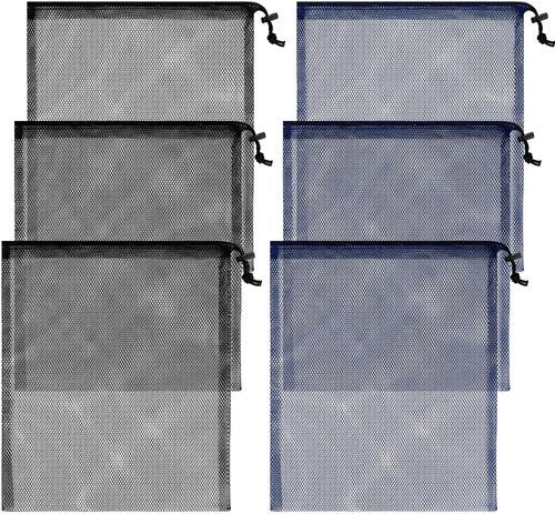 LEIFIDE Mesh Drawstring Bags - 6 Pcs Scalloped Design, 13 x 15.5 Inch Nylon Net for Swimming & Sports