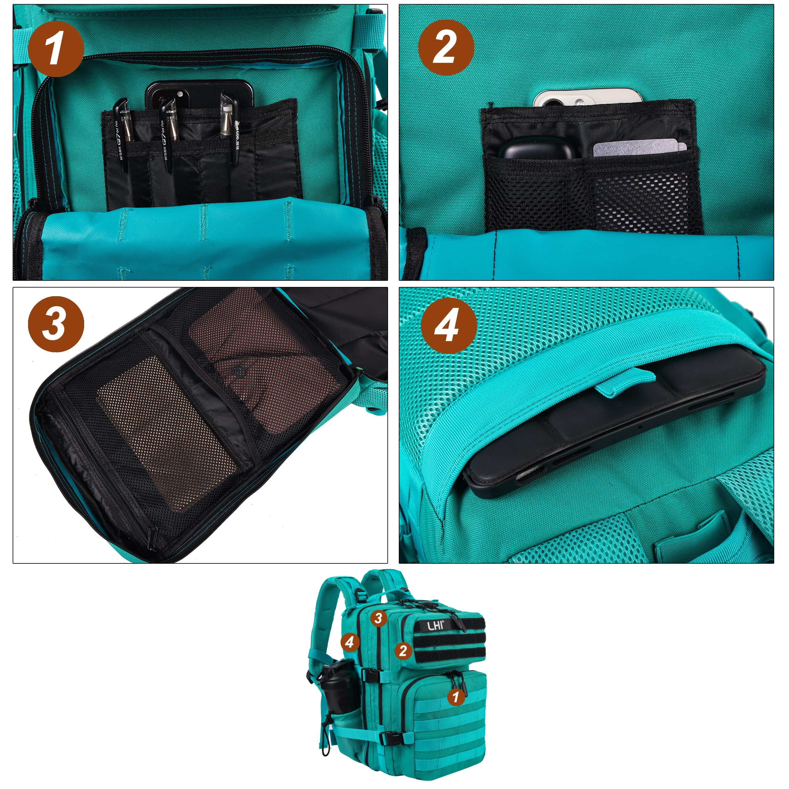 LHI Tactical Military Backpack for Men and Women 25L Army Assault Pack Bag Large Rucksack with Molle System-Lake Blue