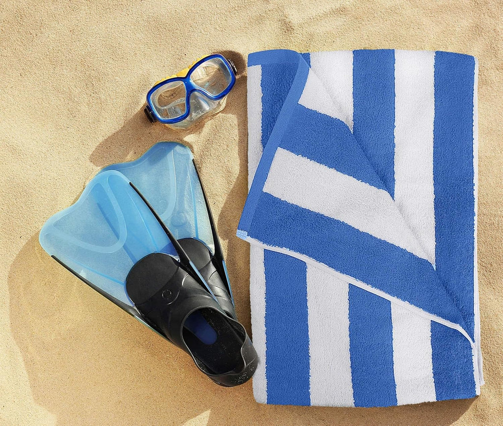 Utopia Towels Cabana Stripe Beach Towels - Oversized 100% Cotton, Quick Dry, 30x60 Inches, Blue - 4 Pack