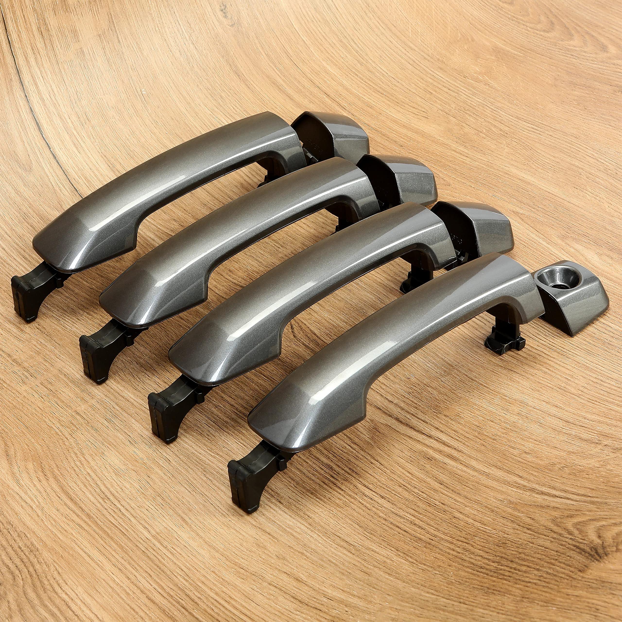 ECOTRIC Exterior Door Handles Kit Assembly Compatible with 2011-2022 Toyota Tundra Crewmax/Sequoia W/O Passenger Keyhole Dark Gray Replacement for 81295 692100C010 692170C030 692170C010