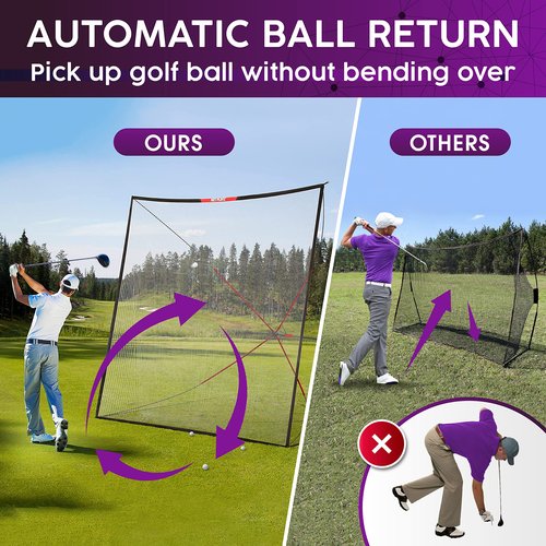 Net-Playz Golf Practice Net Hitting Net 10ft - Home Driving Range, Swing Training Aids, Big Size Auto Ball Return, Portable, Black