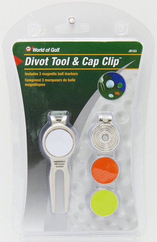 JEF World of Golf JR153 Metal Divot Golf Tool and Cap Clip with 3 Ball Markers