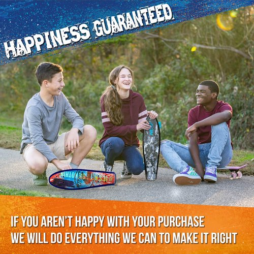 Flybar 22 Inch Complete Plastic Grip Tape Cruiser Skateboard Custom Non-Slip Deck Multiple Colors (NERF Blue Black)