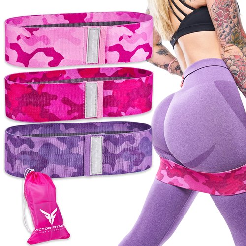 Victor Fitness® Camo Hip & Booty Bands | 3 Levels of Resistance | Non-Slip Fabric for Squats, Lunges, Butt/Glutes | Includes Free Carrying Bag | VFBB3C