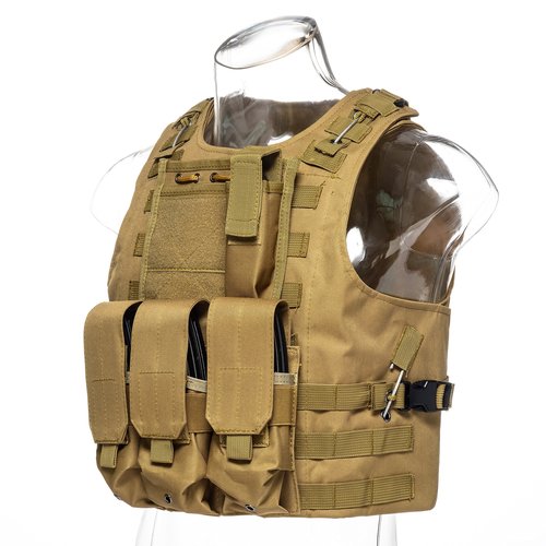 Invenko Tactical Molle Airsoft Vest Outdoor Hunting Paintball Sports Outdoor Gaming Security Guard Duty Cosplay Soft Vest Tan
