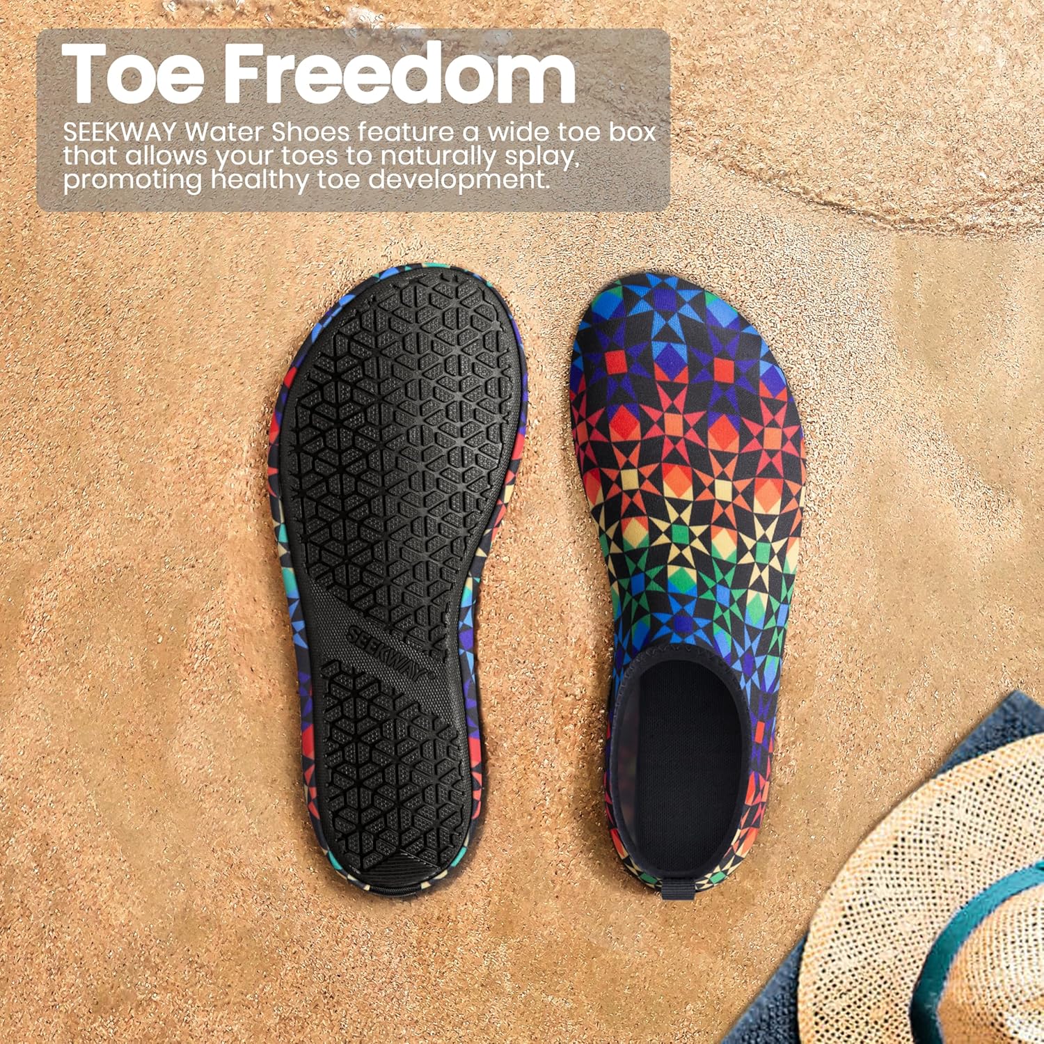 SEEKWAY Water Shoes - Quick-Dry Aqua Socks for Adults - Non-Slip Design for Beach & Pool | Black SK002(U)