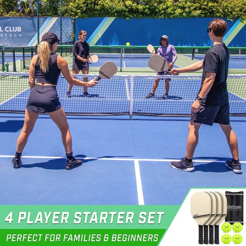 GoSports Pickleball Set with 4 Paddles, 4 Regulation Pickleballs and Carry Case - Classic