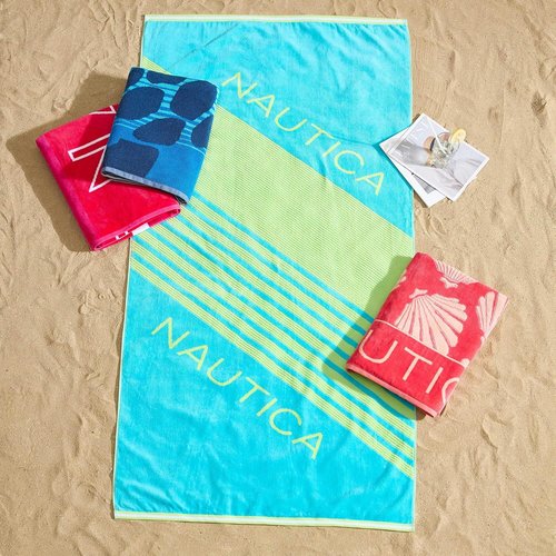 Nautica Oversized Beach Towel Set - Soft Plush Velour, Quick-Dry & Absorbent, 2-Pack in Turtle Beach Blue