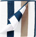 Laguna Beach Textile Co. Oversized Striped Cabana Beach Towel - Plush 630 GSM Cotton | Ocean Blue & Almond Beige
