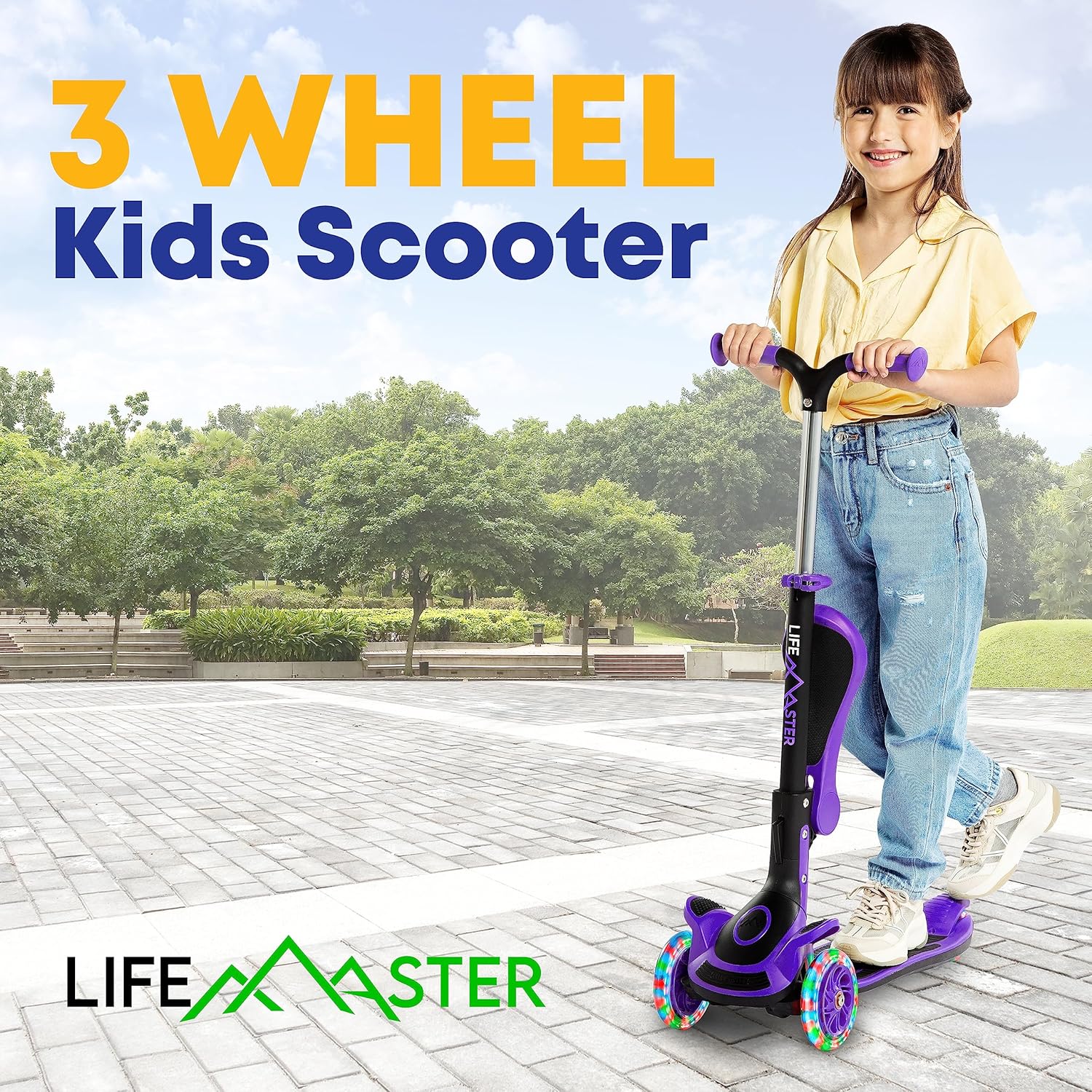 3 Wheel Scooter for Kids by [Brand Name] - Foldable Seat, Adjustable Handlebar & LED Wheels | Ages 2+